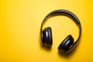 headphones on yellow